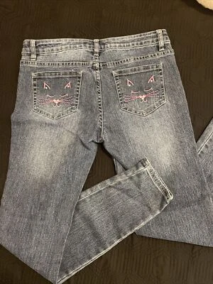 Girls PIPER Cat Embroidery Pocket Jeans With Rhinestones Adjustable Waist Size16 - Image 1 of 4