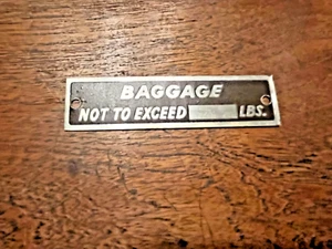 Vintage Aircraft Baggage Limits Placard, Aluminum, Acid Etched, Neat, CESSNA - Picture 1 of 1
