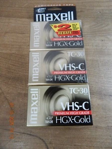 Sealed New 3pk Maxell TC-30 VHS-C Premium High Grade HGX-Gold Camcorder Tapes - Photo 1 sur 2