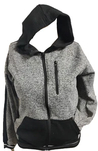 RETRO STITCH Herren Fleecejacke meliert grau Kapuze Reißverschluss Gr. S #GA3 - Bild 1 von 7