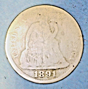 U.S.A( 1 ) COIN  LIBERTY SEATED  DIME  1891   GOOD   0.9000 SILVER - Picture 1 of 2