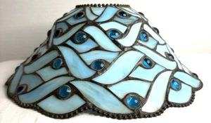 Leaded Stained Glass Lamp Shade -Peacock Blue 10”Wide, 2.5” Smallest Area 3.5”H - Picture 1 of 5