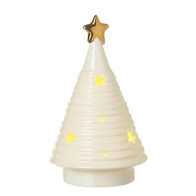 Light Up Christmas Tree x1 LED Xmas Tree Ceramic Cream Mini Tree with Gold Star - Image 1 of 2