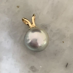 Akoya Perlen Anhänger 14k YG Nat. Lt. Grey Hi Luster Saltwater 7mm 1,44g AAA+ RARE - Bild 1 von 14