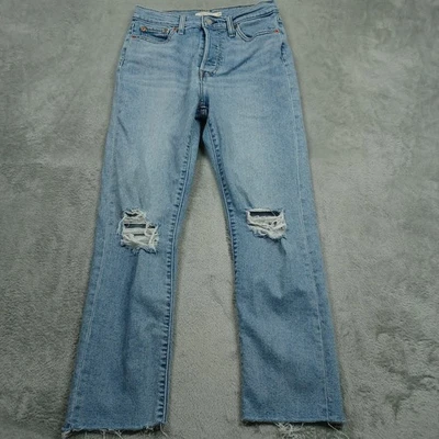 Levis Jeans Womens 29 Blue Denim Button Fly Wedgie Straight Distressed - Image 1 of 4