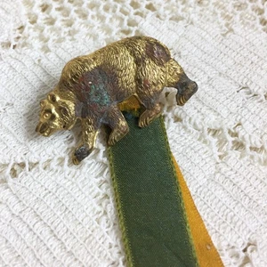Antique California Forestry Fire Fighters Golden Bear Ribbon Pin Gold US Service - Picture 1 of 7