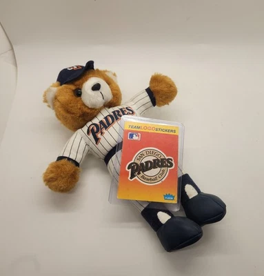 Vtg San Diego Padres Plush Teddy Bear MLB Steven Smith & 90s Sticker - Image 1 of 4