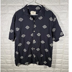 Camisa Folk Para Hombre XL Azul Estampado Diamante Manga Corta Botón Delantero Informal - Imagen 1 de 8