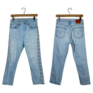 Pantalones de mezclilla Levi's Premium 501 27 originales deportivos a rayas recortados lavado claro botón mosca - Imagen 1 de 10