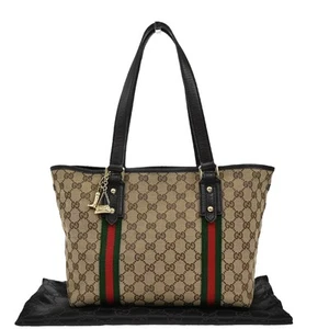 GUCCI Logo Sherry GG Pattern Shoulder Bag Canvas Leather Brown Italy 34YH198 - Picture 1 of 15
