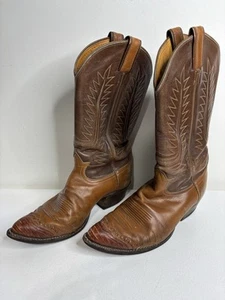 Vtg Tony Lama Cowboy Western 3 Tone Men's Boot, Lizard Toe Cap, Hand Made 91/2 D - Picture 1 of 12