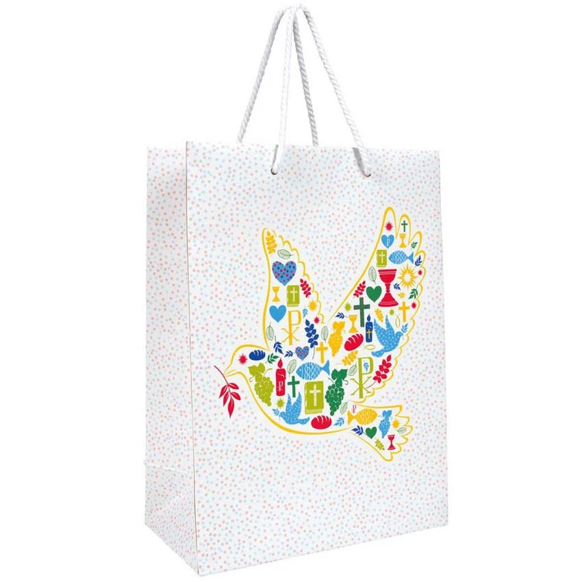 Geschenktasche Taube mit christlichen Symbolen | passend zur Konfirmation - Bild 1 von 1