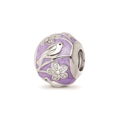 Reflection Beads Argento Rodiato Smalto Zirconia Cubica Molla Argomento Uccello - Immagine 1 di 4