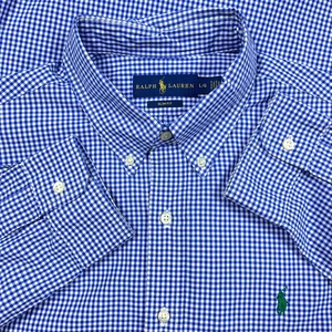 Ralph Lauren Camicia Uomo Grande Slim Fit Blu Bottoni Panno Oxford Gingham Check - Foto 1 di 12