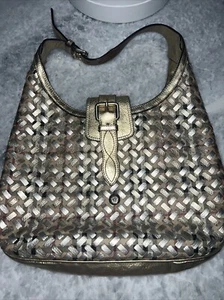 Burberry Metallic Gold Woven Haymarket Check Thornley Bag - Picture 1 of 4