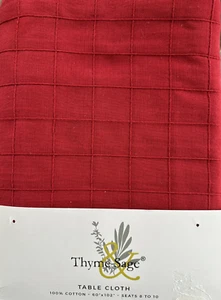 Brand New Thyme & Sage Cotton Tablecloth Woven Check Red 60 X 102 Check New - Picture 1 of 3