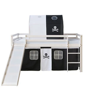 Hochbett 90x200 cm Rutsche Kinder Weiß Bett Stockbett Vorhang Tunnel Homestyle4u - Bild 1 von 9