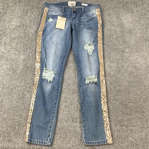 NWT Hint Jeans Women's Size 29 Blue Ankle Skinny Sequin Distressed - Picture 1 of 11