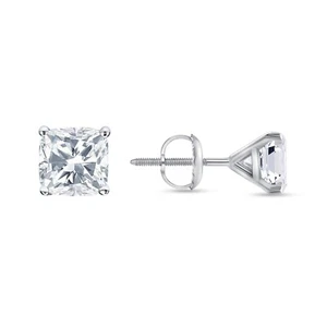 Orecchino 2,50 Ct Cushion Lab Diamanti Coltivati Oro Bianco 14K F/VS Martini Vite IGI - Foto 1 di 3