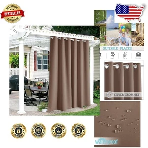 Versatile Mocha Blackout Grommet Curtains – Waterproof for Indoor/Outdoor Use - Picture 1 of 9
