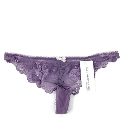 Elle Macpherson Intimates Spree Thong Size S Montana Grape Floral Lace Bow New - Image 1 of 4