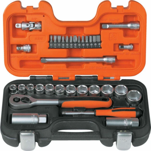Bahco S330 1/4 inch and 3/8 inch Drive - 33 Pieces Socket Set