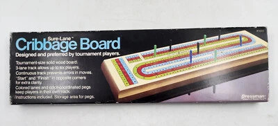 Vintage 1983 Cribbage Board 3 Track Pressman Sure-Lane Solid Wood #1011 Complete - Image 1 of 4
