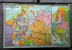 Schulwandkarte vintage Poster Geschichte Mittel Osteuropa 30 jähr. Krieg - Bild 1 von 1
