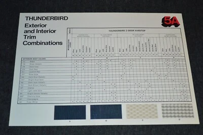 Ford Thunderbird 1977 código de color combinaciones de molduras solo distribuidor hoja de ventas 77 Foto 1 de 2