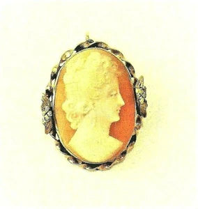 10KT GOLD VINTAGE  CAMEO BROOCH / PENDANT #200341 - Picture 1 of 3