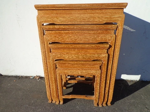4 Nesting Tables Cane Traditional Asian Country French Accent Side End Stacking Cover