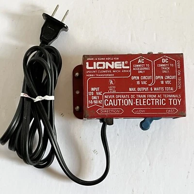 Transformador de tren hobby Lionel HO modelo 4550 salida 18 VDC, 19 VAC, 6W - ¡FUNCIONA!! Foto 1 de 4