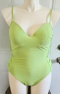 90’s Vintage Newport News Retro Style One Piece Swimsuit Neon Lime Green Size 12 - Picture 1 of 14
