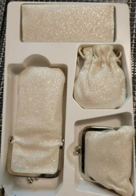 Juego de monedero de noche vintage de lentejuelas marfil - Kit de accesorios de 4 piezas con bolsa para monedas y espejo Foto 1 de 4
