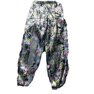 Boohoo Pants Women sz 8 Black Floral Gold High Rise Tapered Leg Elastic Genie - Picture 1 of 12