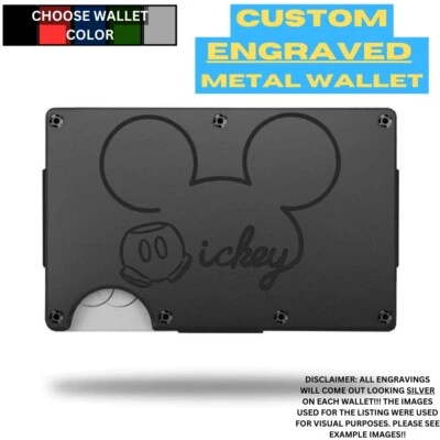 Mickey Mouse Outline (Disney) Custom Laser Engraved Onto An Aluminum Wallet - Image 1 of 4