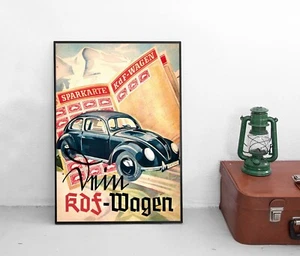 Poster VW Käfer Dein KdF Wagen 1936 Plakat Volkswagen Wehrmacht Oldtimer - Bild 1 von 3