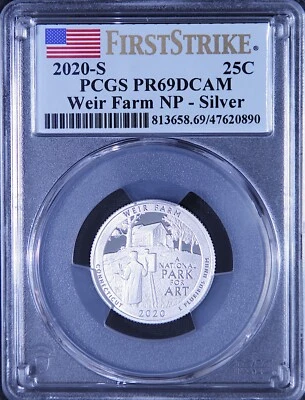 S WEIR FARM SILVER 25C 2020 PCGS PR69DCAM NP FS juego de prueba de plata etiqueta de bandera Foto 1 de 2