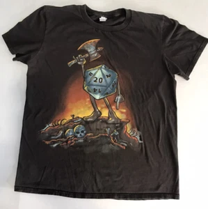 RARE DUNGEON AND DRAGON D&D D20 AXE SKULLS DIE BROWN TEE SHIRT SIZE MEDIUM - Picture 1 of 4