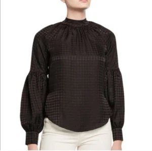 Blusa Veronica Barba Nuova con etichette Cicely Raso di Seta Manica Lunga Nera Piede di Poule Taglia 6 - Foto 1 di 11