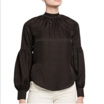 Veronica Beard NWT Cicely Silk-satin Blouse Long Sleeve Black Houndstooth Size 6 - Image 1 of 4