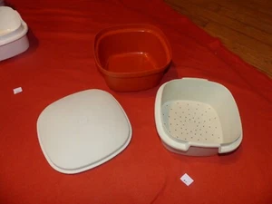 Tupperware Siebservierer creme / orange C 37 Sieb Servierer Warmhalten Vintage - Bild 1 von 9