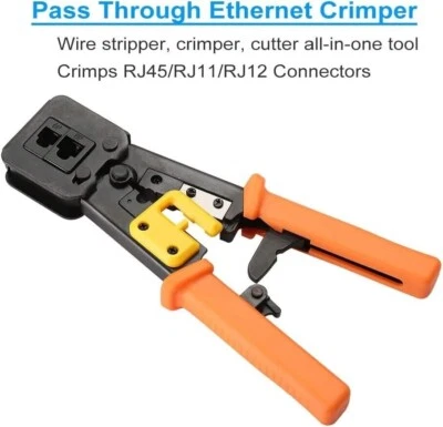 RJ45 Crimp Tool Pass Through Cat5 Cat5e Cat6 Crimping Tool for RJ45/RJ12 Regular - Image 1 of 2