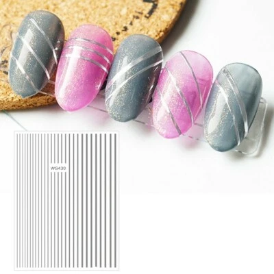 Nail Art Stickers Decals SILVER Lace Abstract Lines French Line Manicure WG430S