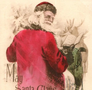 c1912 Hand Colored Santa Claus Christmas Postcard Watercolor Sleigh Red Robe VTG - Picture 1 of 3