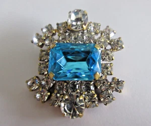 Magnificent Czech Vintage Style Glass Rhinestone Button Crystal & Turquoise - Picture 1 of 3