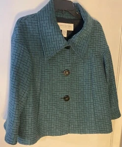 Doncaster Blazer Women's 6 Dark Green Black Trim Brick Texture Big Collar Button - Picture 1 of 6