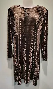 Vtg Ronni Nicole Black Metallic Burnout Velvet Animal Print Swing Dress Sz 14 - Picture 1 of 6