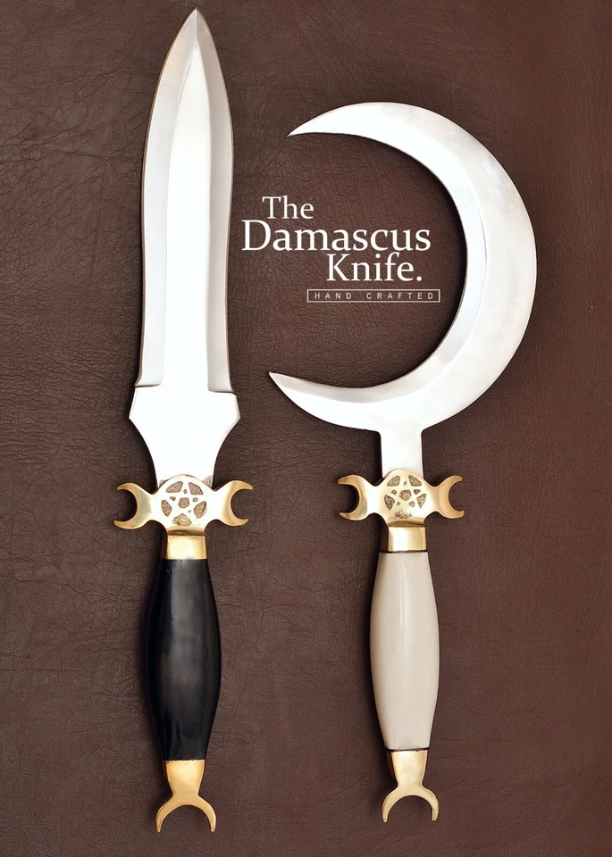 HANDMADE CRESCENT MOON Dagger Ritual Athame Boline Curved Blade| Bone Handle - Image 1 of 4