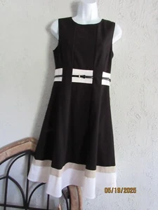 Calvin Klein 4 entzückendes Sommer Büro Kleid schwarz hellbraun weiß Lackleder Gürtel - Bild 1 von 6